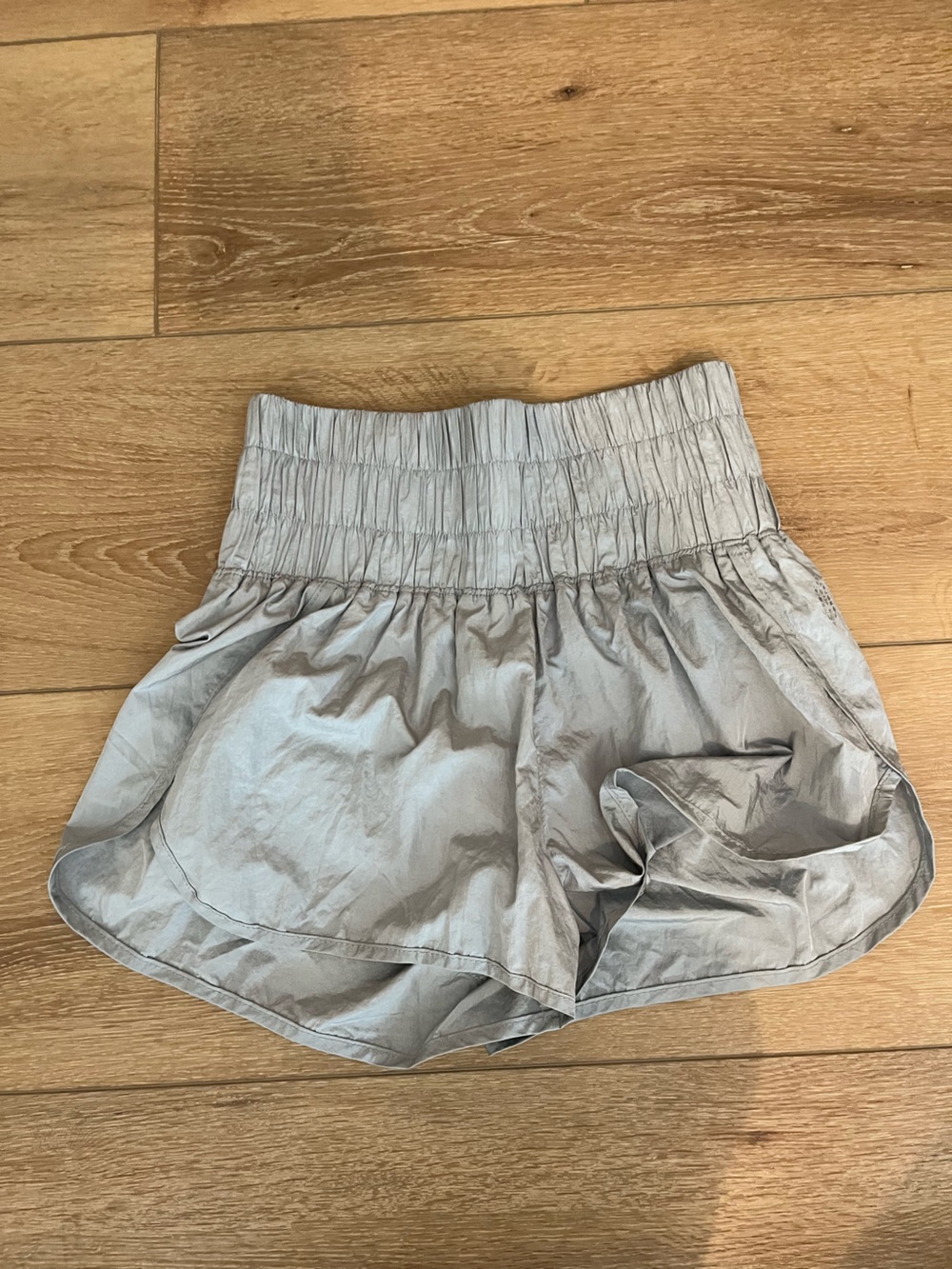 Free People Silver Smocked-Waist Athletic Shorts